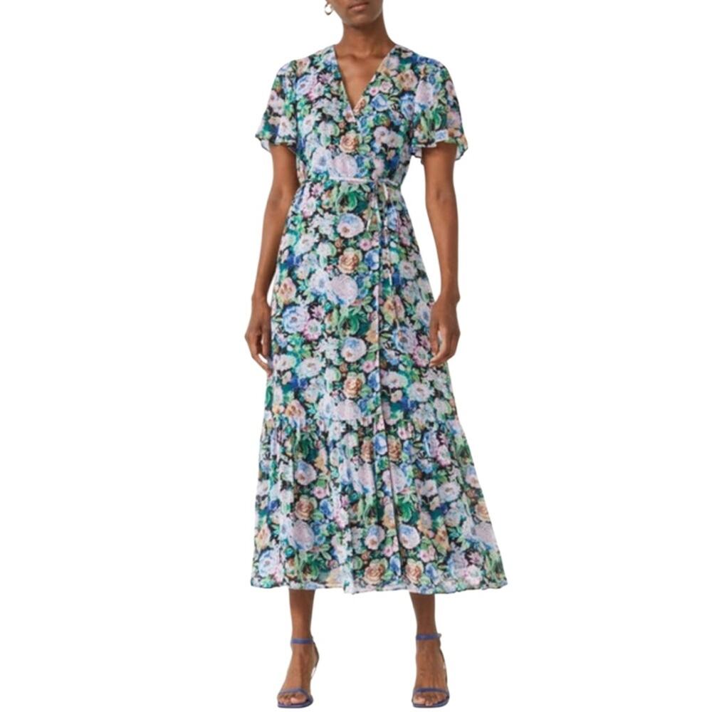 & Other Stories Floral Print Flutter Sleeve Wrap Midi Dress Size 4